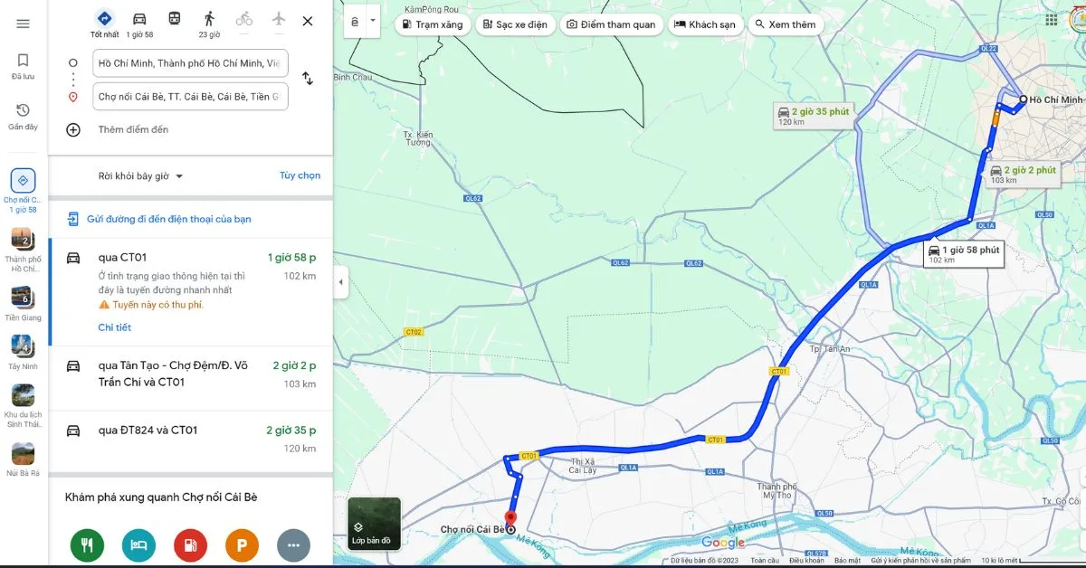 Đường đi đến chợ nổi Cái Bè Tiền Giang