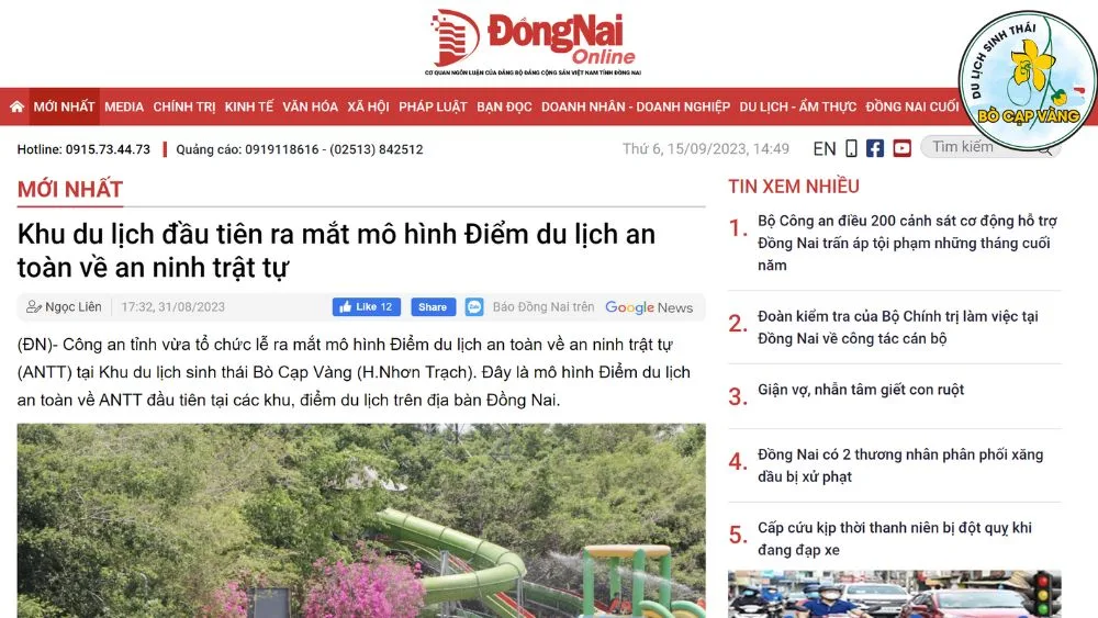 BÁO ĐỒNG NAI:  Khu du lịch đầu tiên ra mắt mô hình Điểm du lịch an toàn về an ninh trật tự