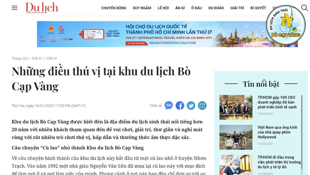 TCDULICHTPHCM: Những điều thú vị tại khu du lịch Bò Cạp Vàng 