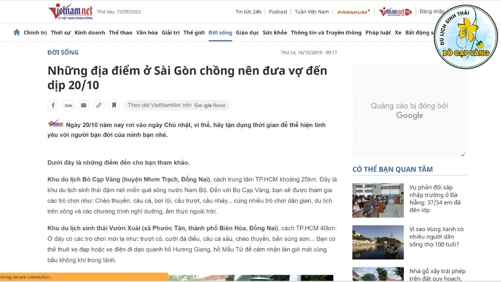 VIETNAMNET: “Những địa điểm ở Sài Gòn chồng nên đưa vợ đến dịp 20/10”