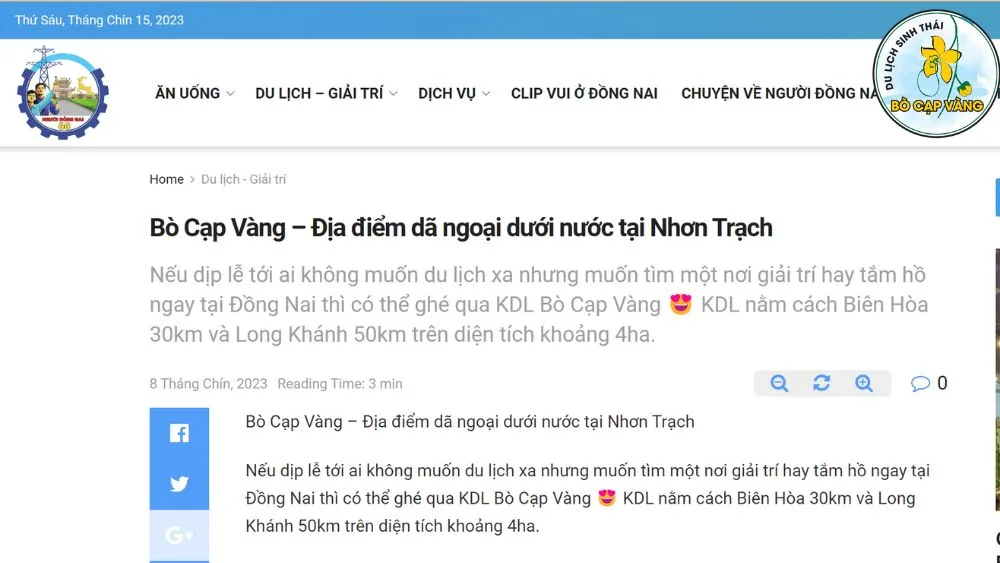 NGUOIDONGNAI.COM.VN: Bò Cạp Vàng – Địa điểm dã ngoại dưới nước tại Nhơn Trạch