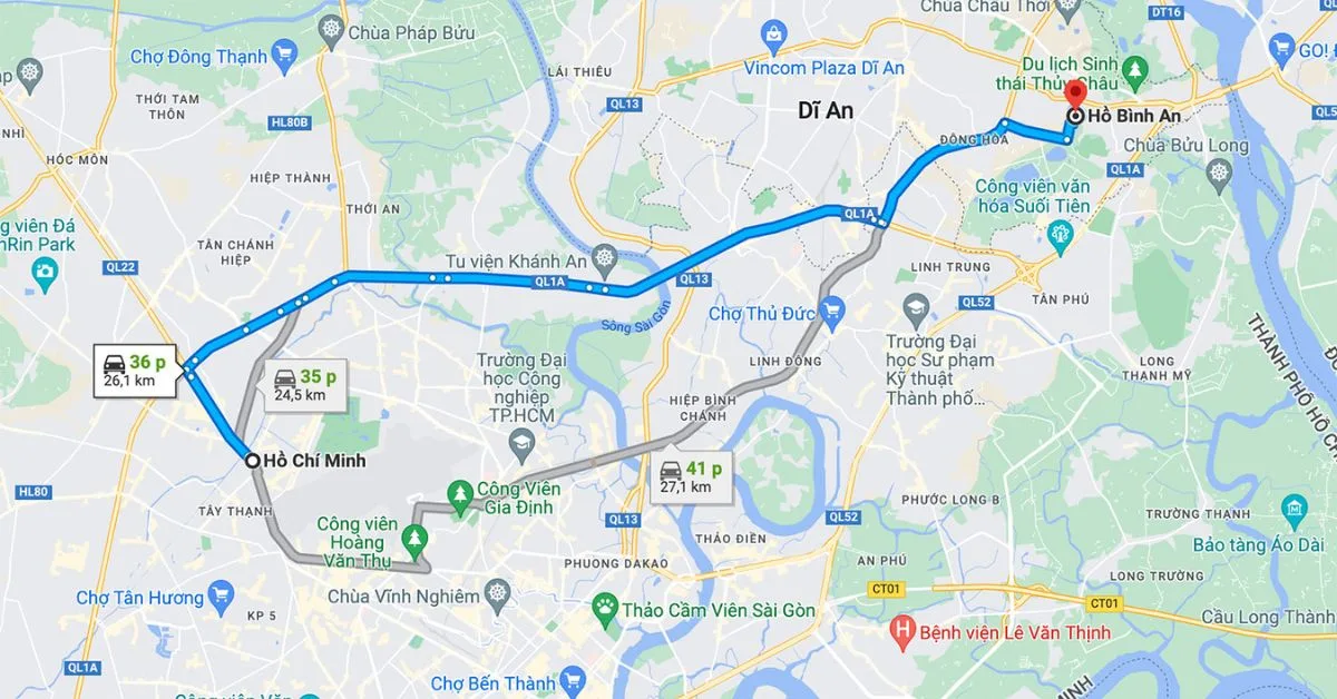 Cách di chuyển đến Hồ Bình An