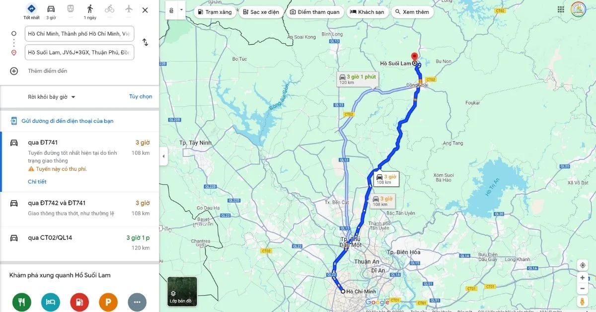 Cách di chuyển đến hồ Suối Lam