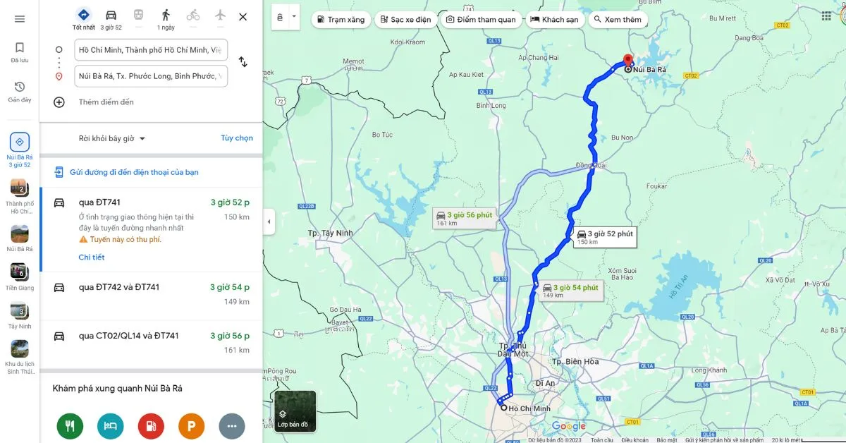 Cách di chuyển đến núi Bà Rá