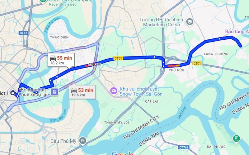 Hướng di chuyển đến The BCR quận 9