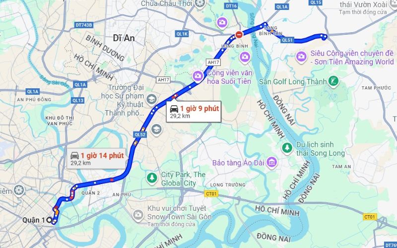 Tuyến đường tham khảo cho chuyến du lịch Sơn Tiên