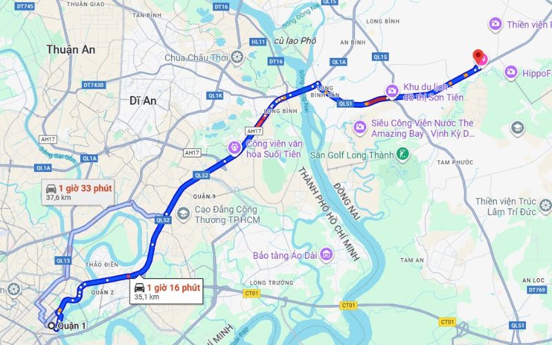 Bản đồ tuyến đường từ TPHCM đến khu du lịch Vườn Xoài